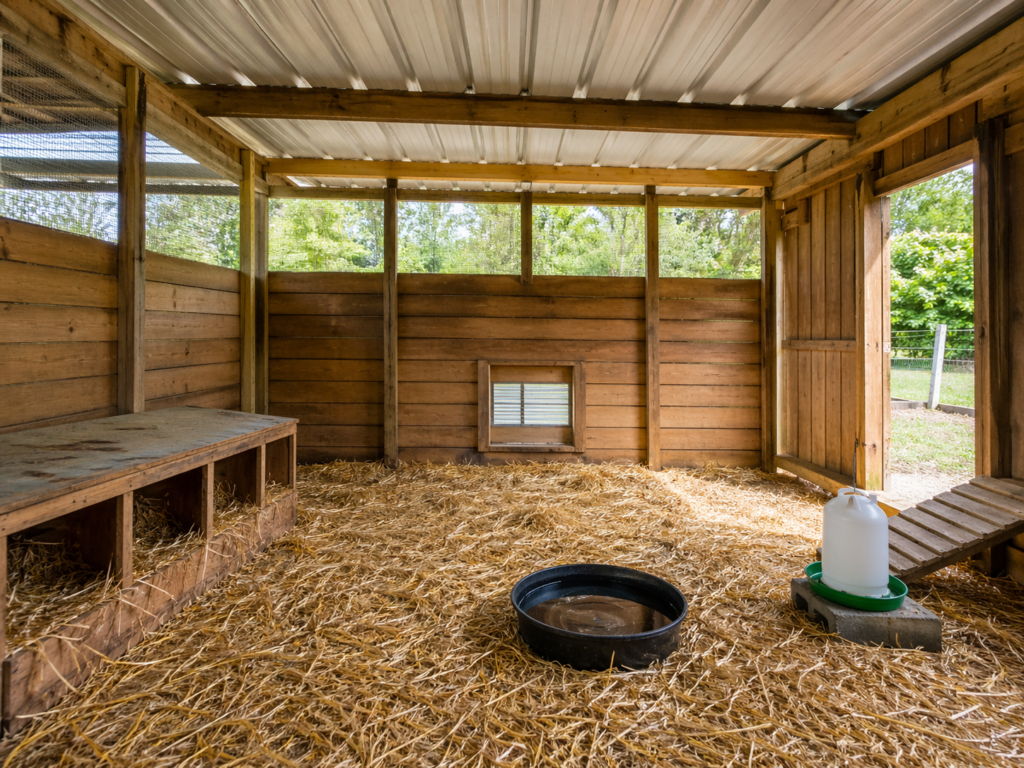 Duck Housing: How to Create a Safe, Dry, and Comfortable Home Interior of a duck shelter with fresh straw bedding, low nesting area, good ventilation